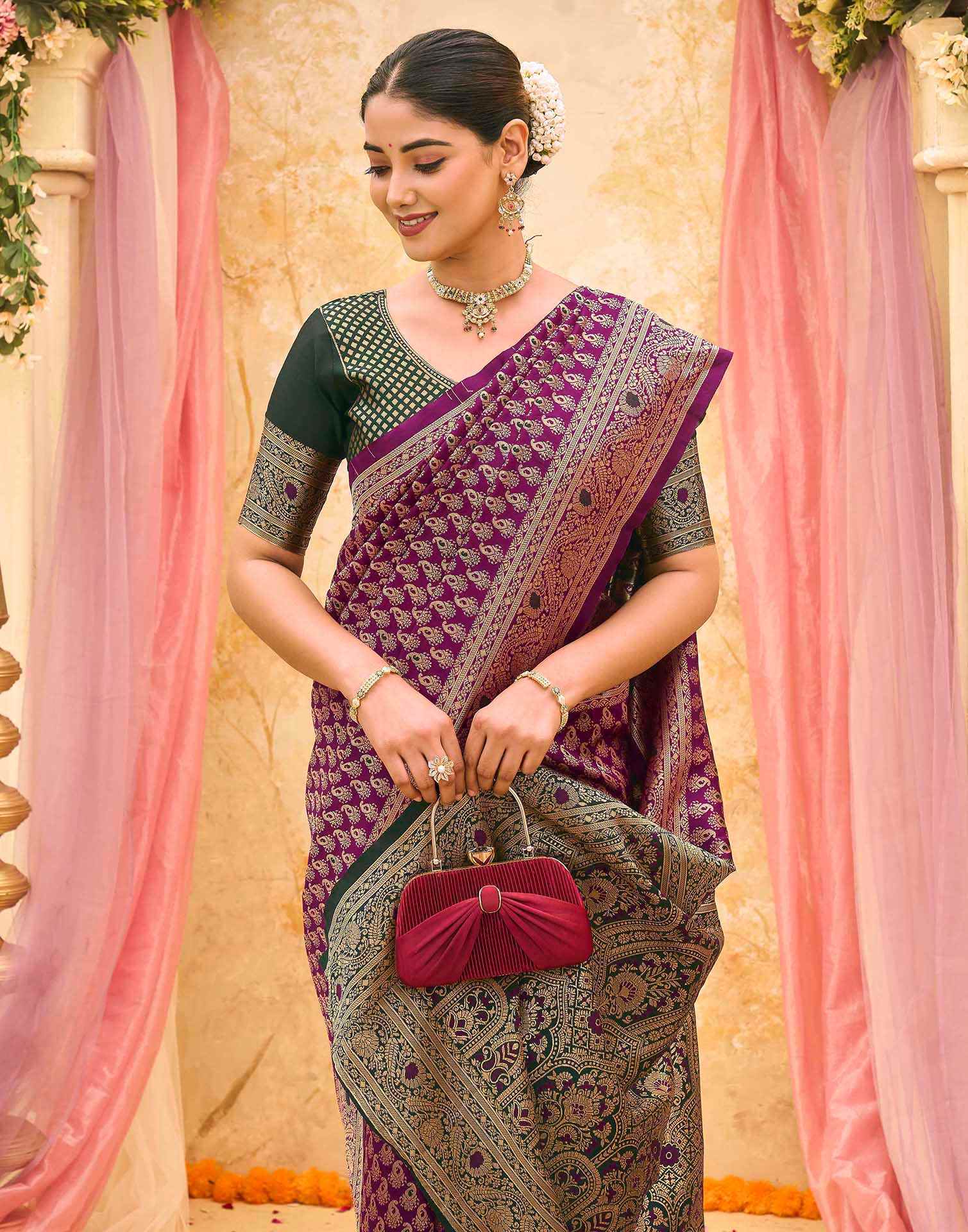 Purple Silk Woven Banarasi Saree