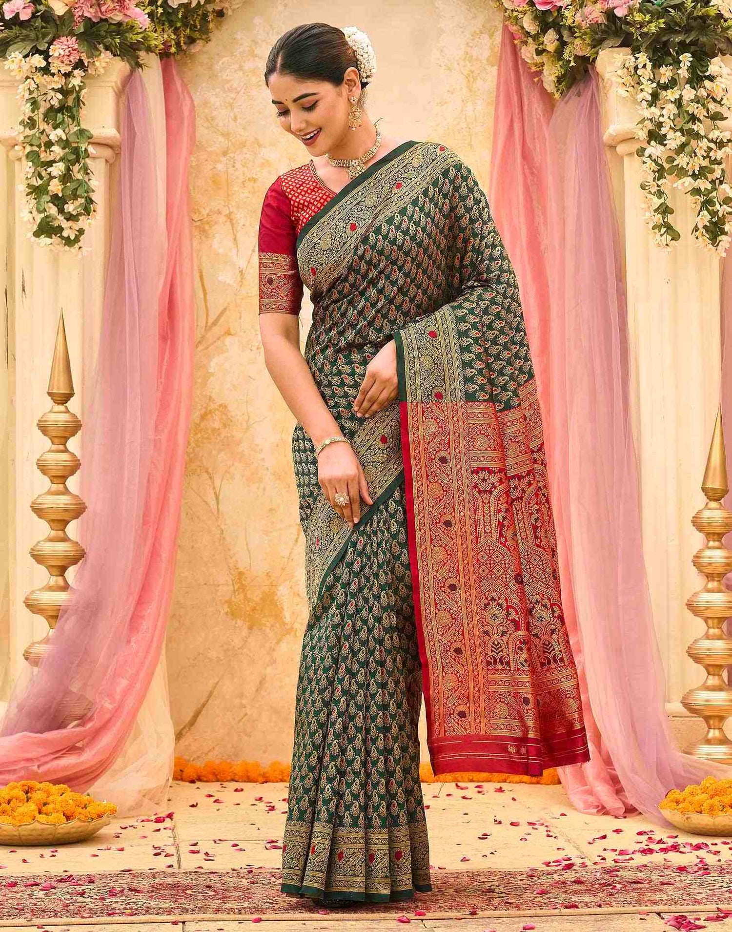 Dark Green Silk Woven Banarasi Saree