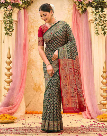 Dark Green Silk Woven Banarasi Saree