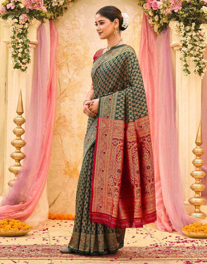 Dark Green Silk Woven Banarasi Saree