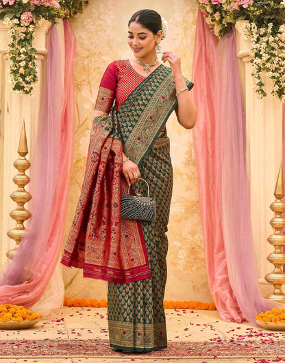 Dark Green Silk Woven Banarasi Saree