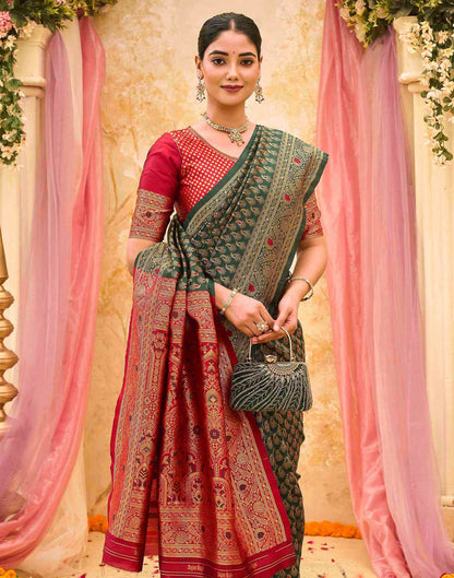 Dark Green Silk Woven Banarasi Saree