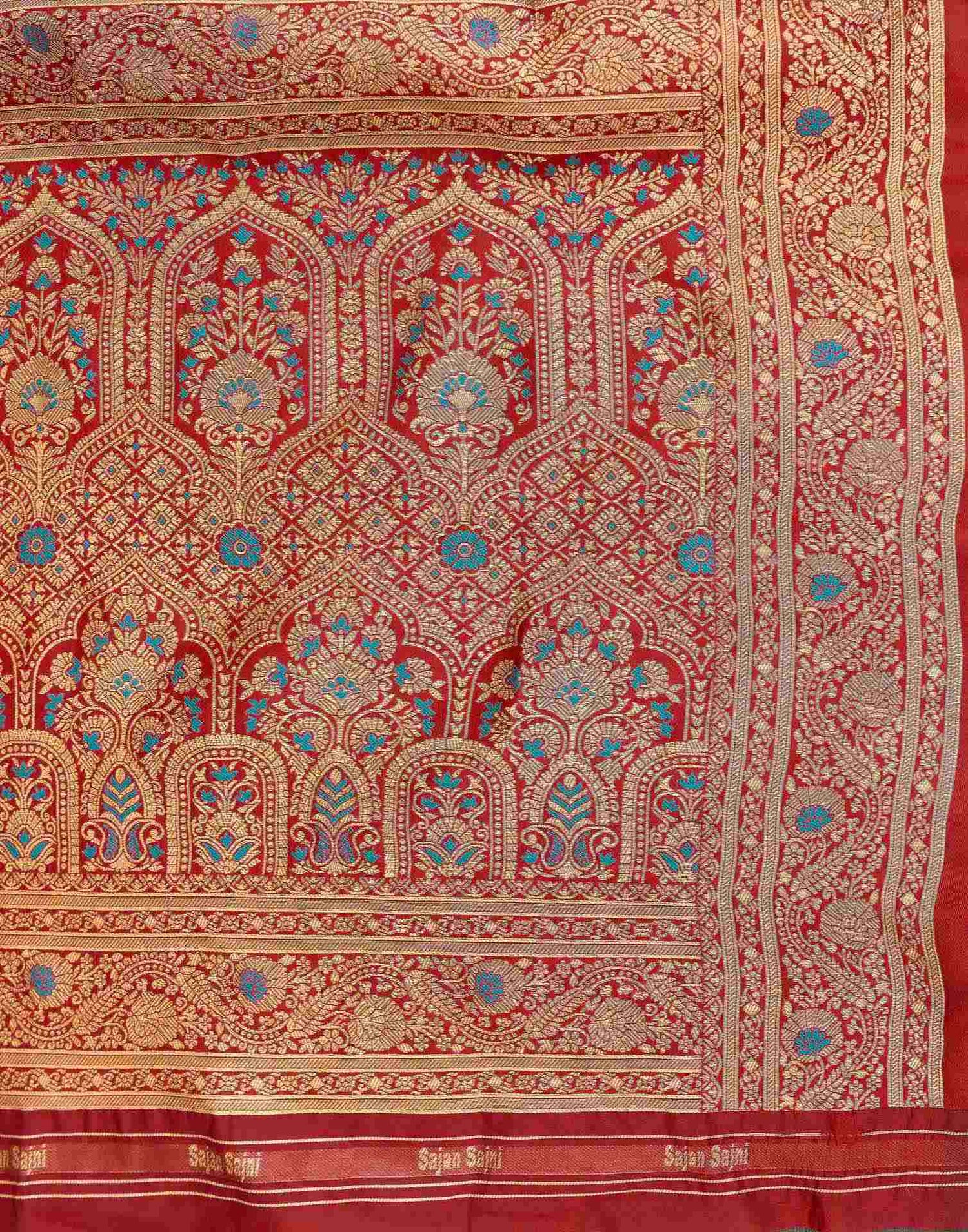 Teal Blue Silk Woven Banarasi Saree