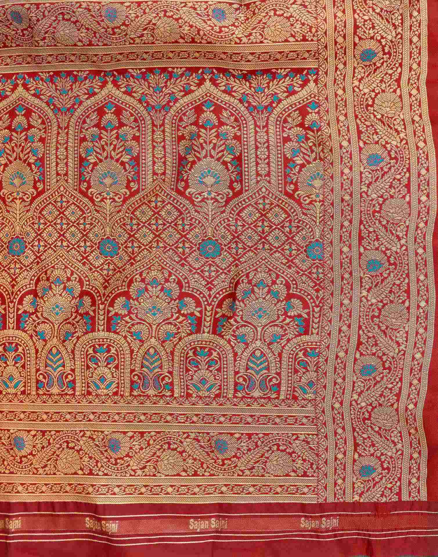 Teal Blue Silk Woven Banarasi Saree