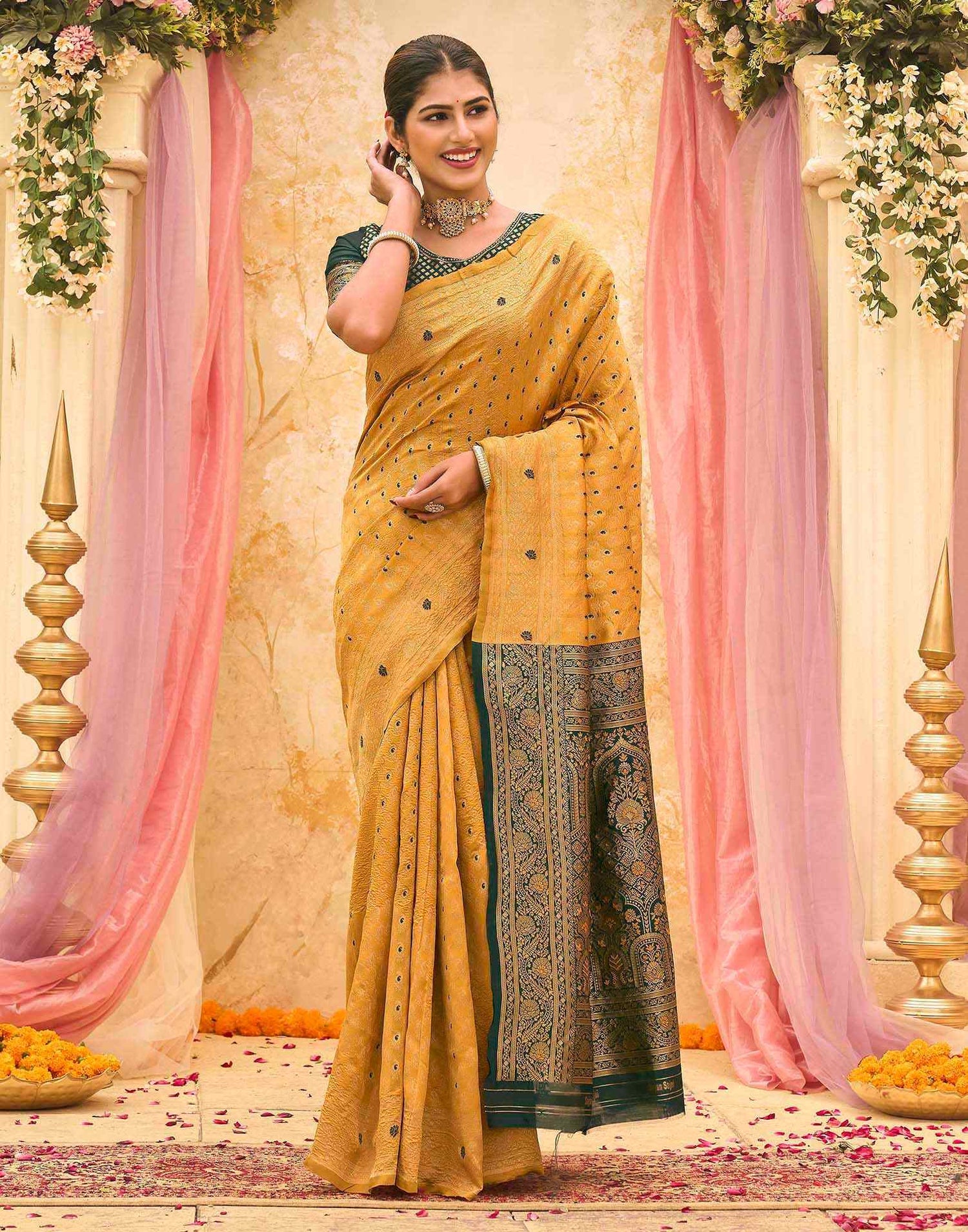 Yellow Silk Woven Banarasi Saree