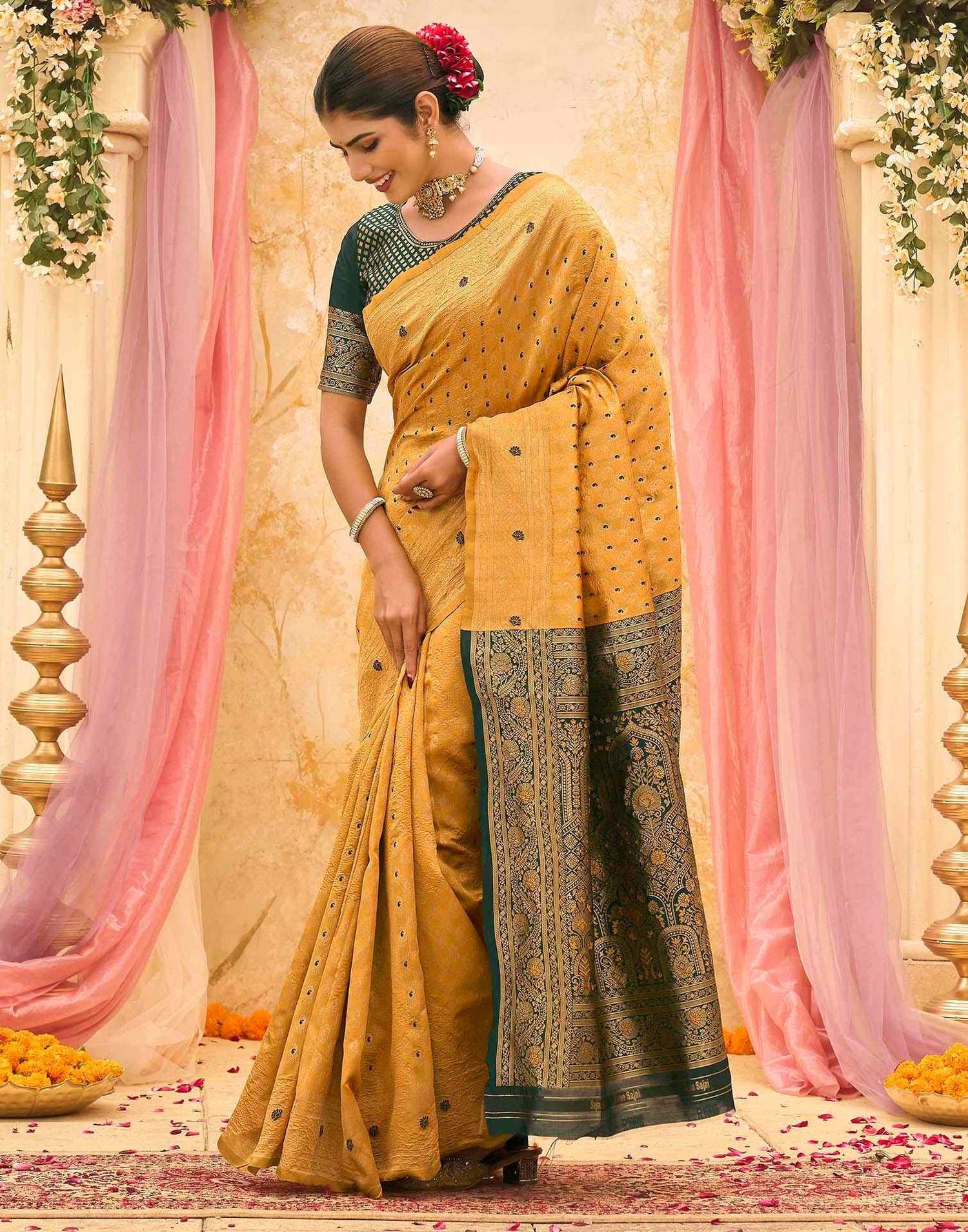 Yellow Silk Woven Banarasi Saree
