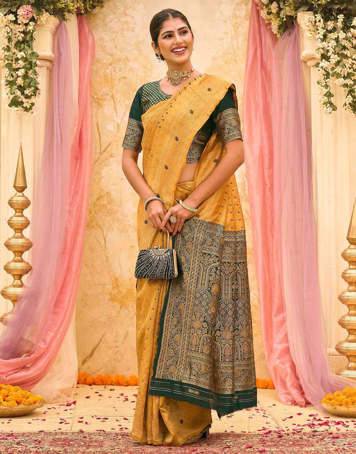 Yellow Silk Woven Banarasi Saree