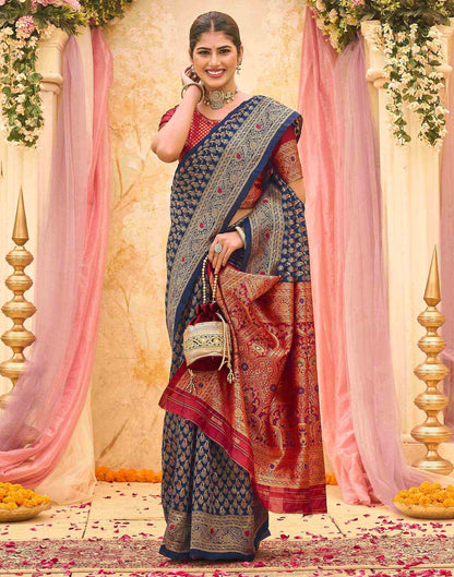 Navy Blue Silk Woven Banarasi Saree