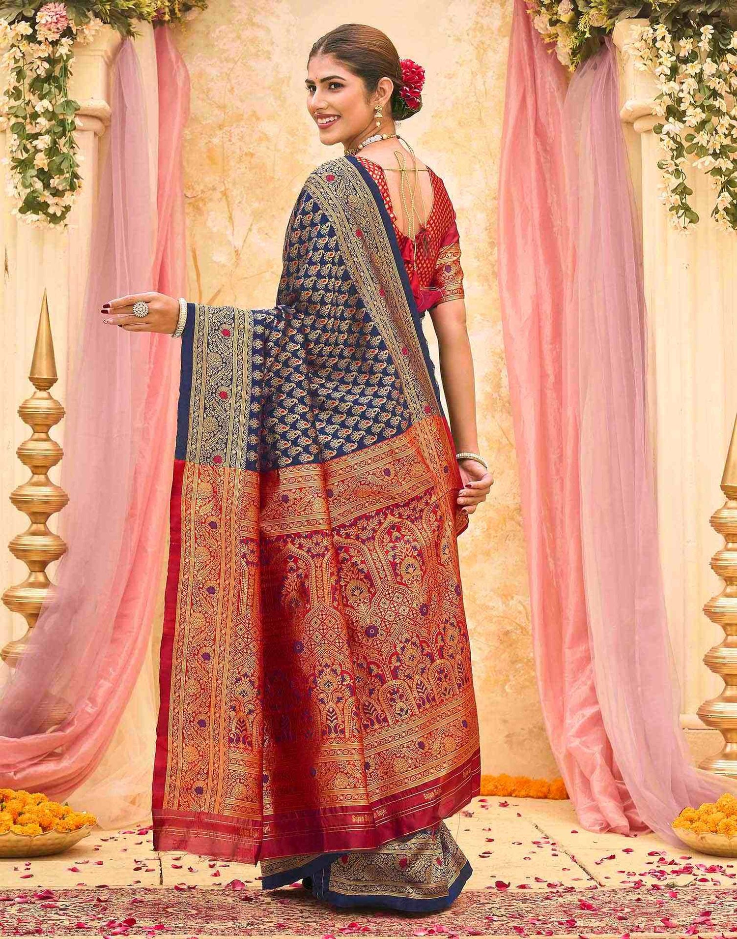 Navy Blue Silk Woven Banarasi Saree