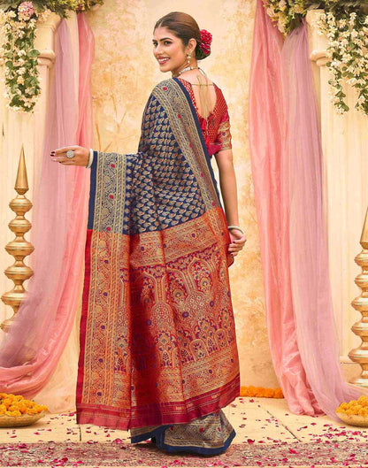 Navy Blue Silk Woven Banarasi Saree
