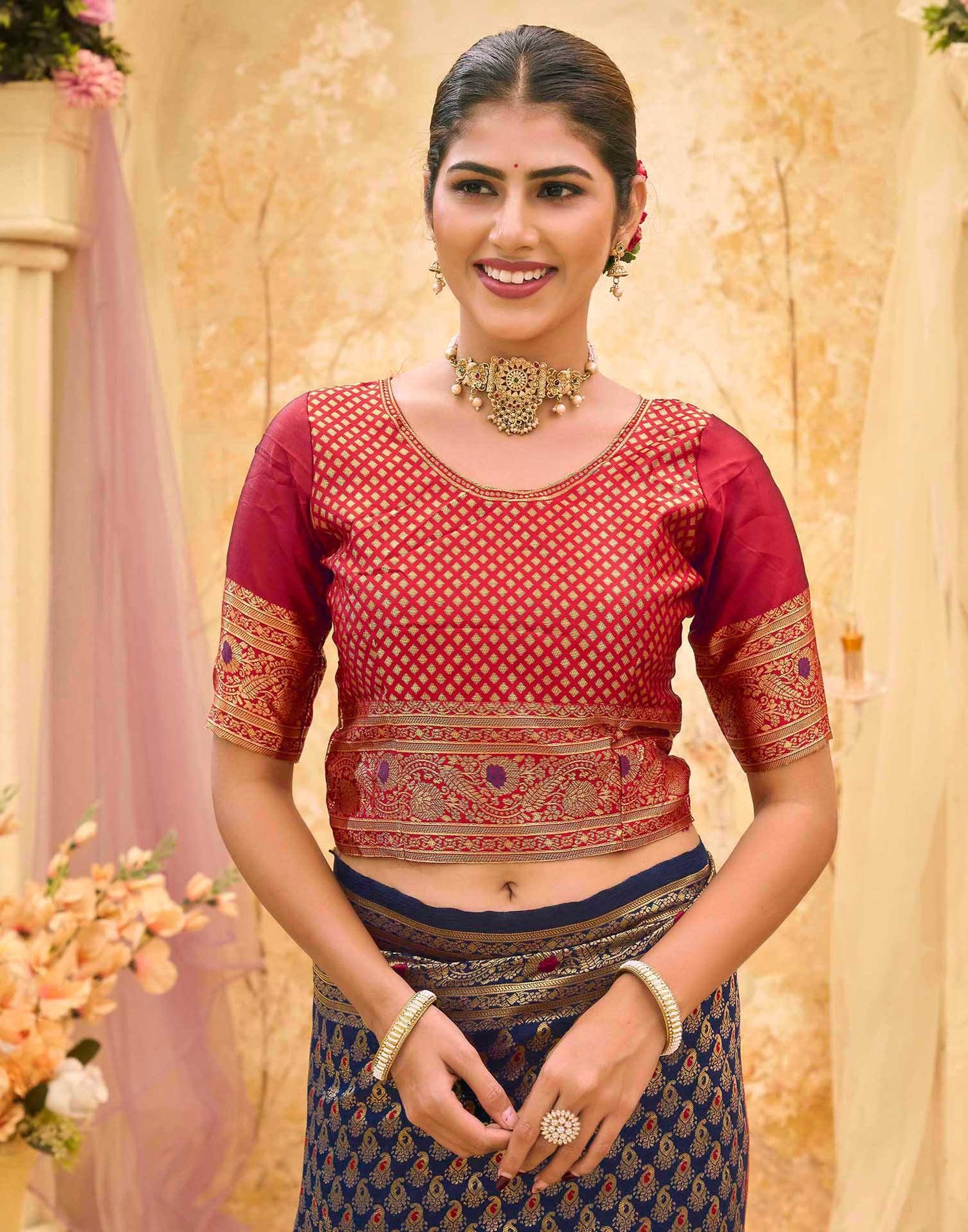 Navy Blue Silk Woven Banarasi Saree