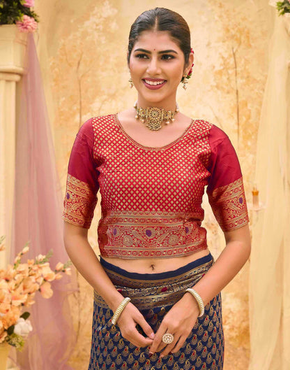 Navy Blue Silk Woven Banarasi Saree