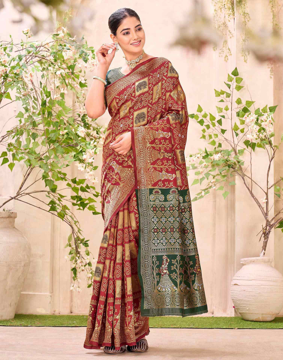 Maroon Silk Woven Patola Saree