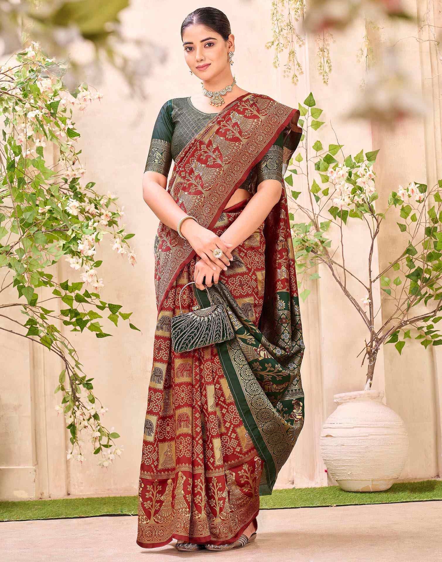 Maroon Silk Woven Patola Saree