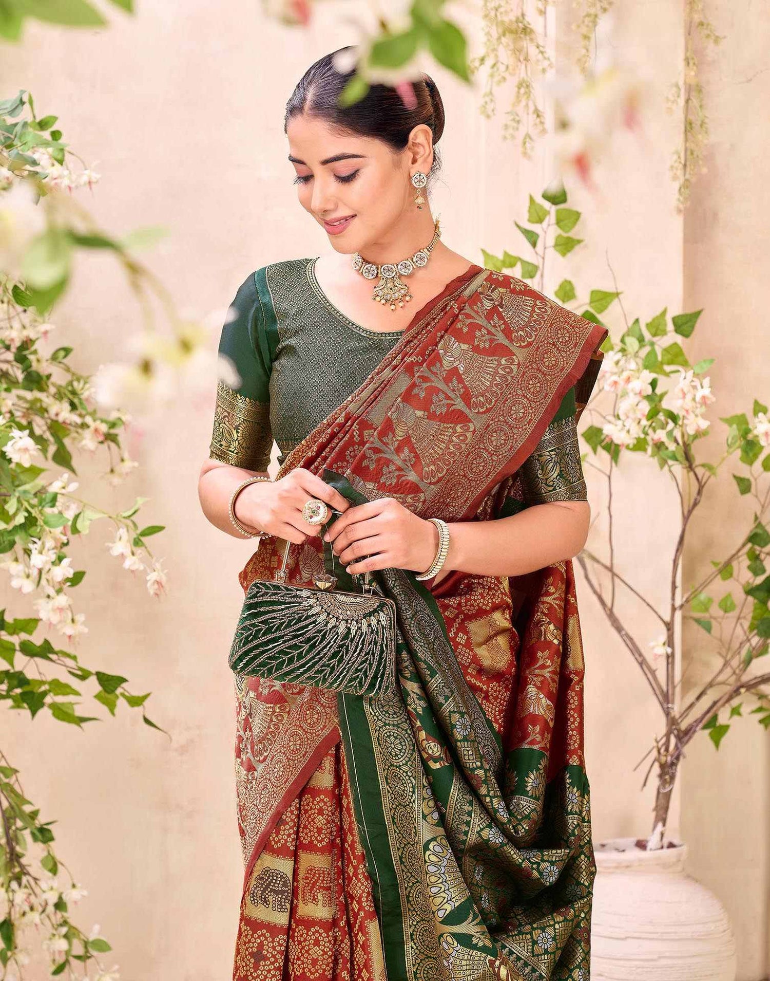 Maroon Silk Woven Patola Saree