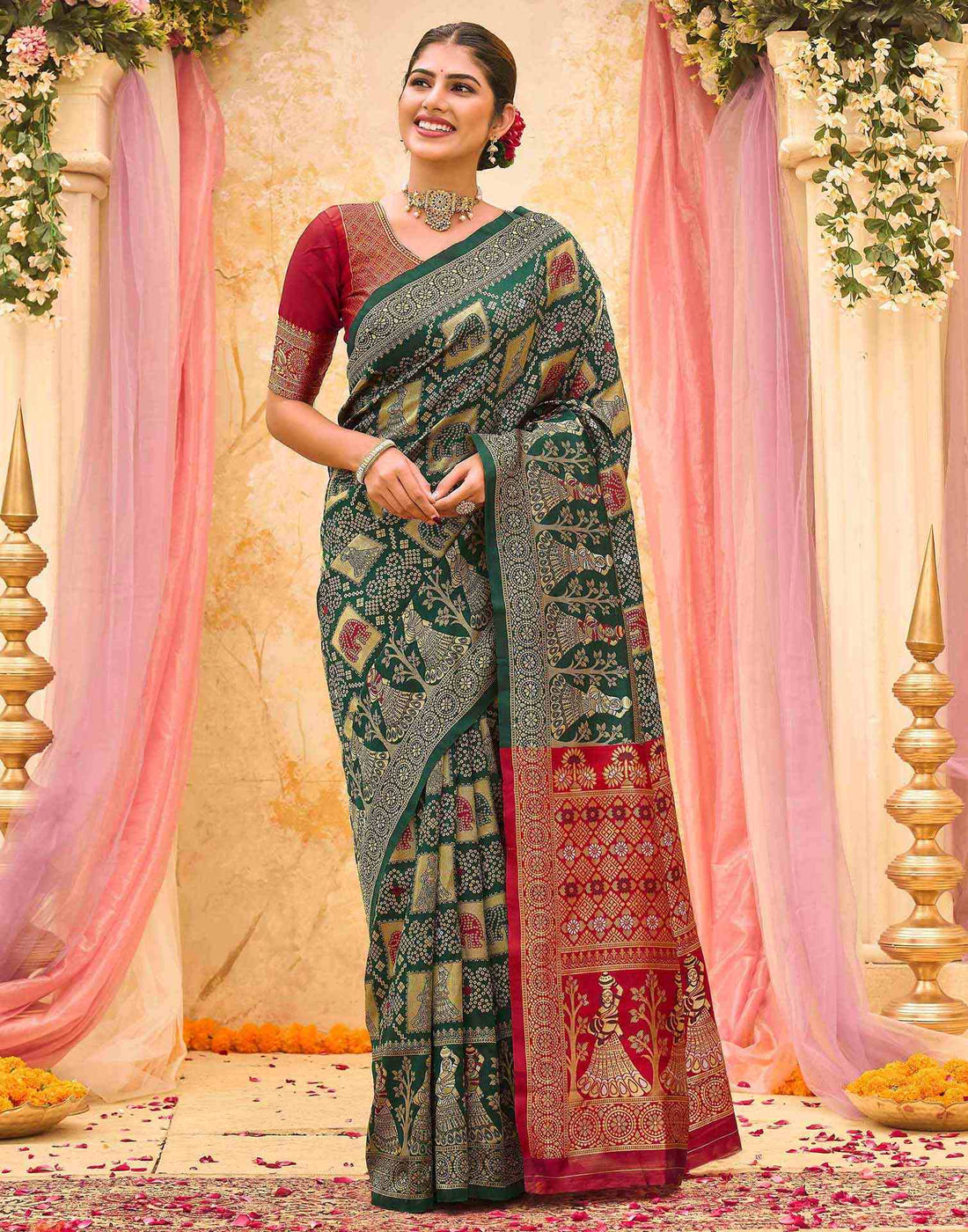 Green Silk Woven Patola Saree