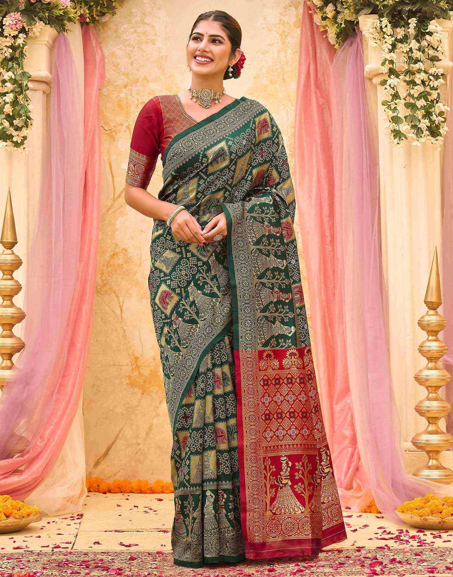 Green Silk Woven Patola Saree