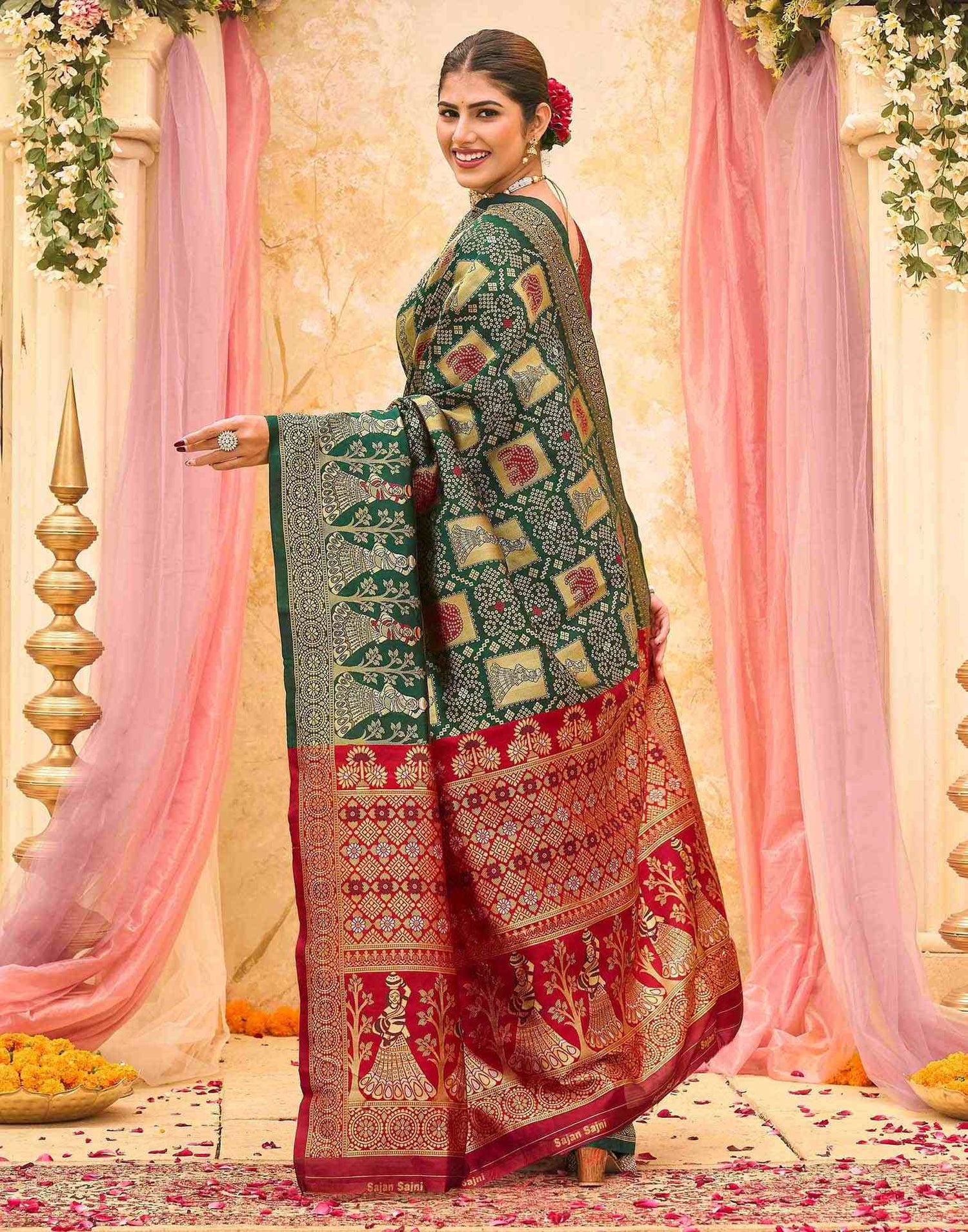 Green Silk Woven Patola Saree