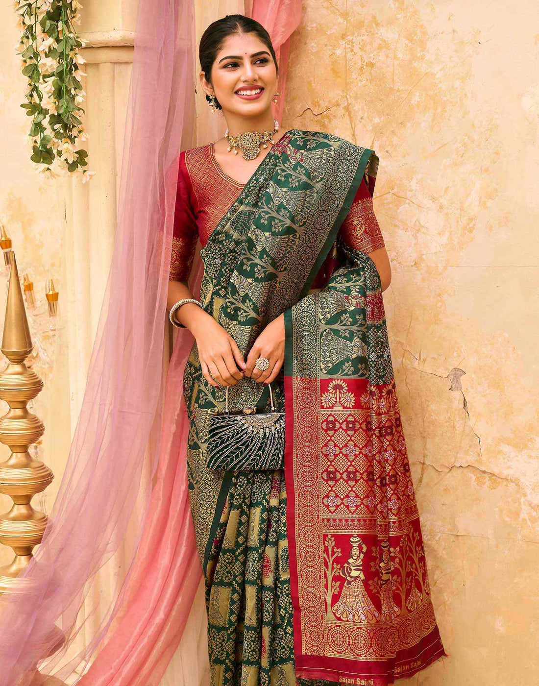 Green Silk Woven Patola Saree
