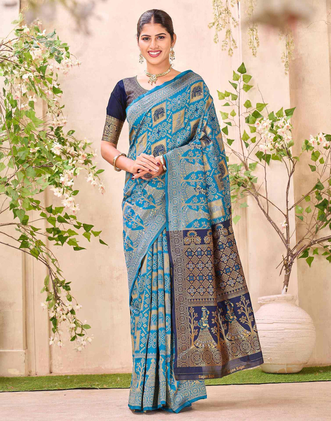 Teal Blue Silk Woven Patola Saree