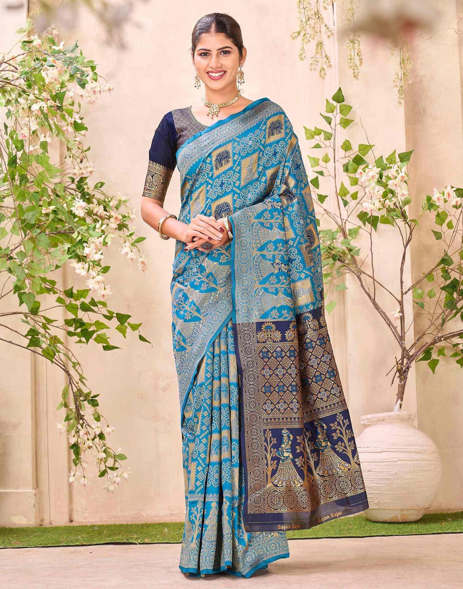 Teal Blue Silk Woven Patola Saree