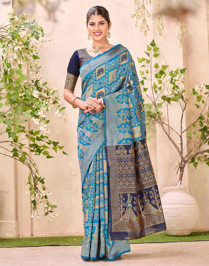 Teal Blue Silk Woven Patola Saree