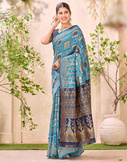 Teal Blue Silk Woven Patola Saree