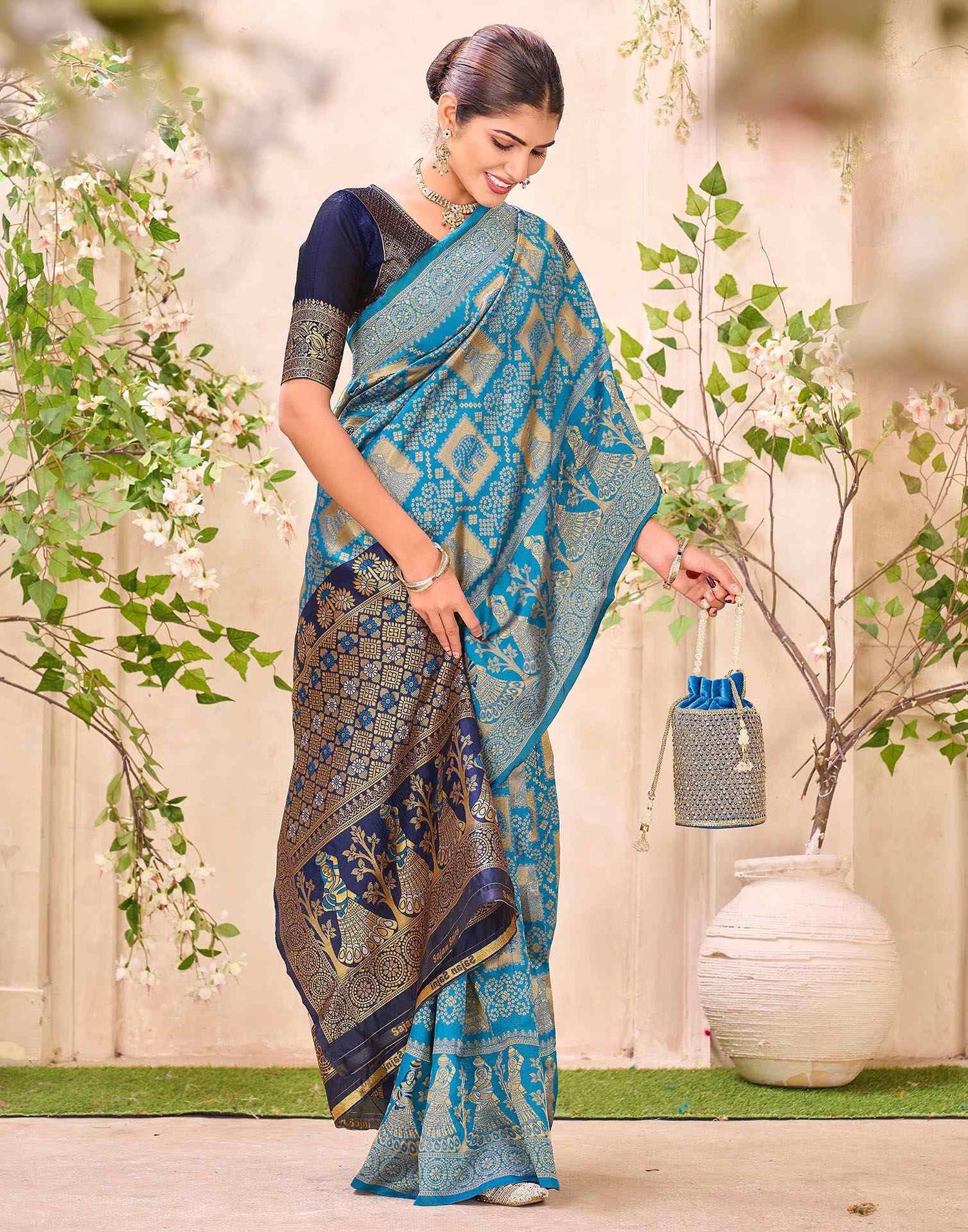 Teal Blue Silk Woven Patola Saree