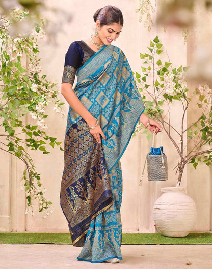 Teal Blue Silk Woven Patola Saree