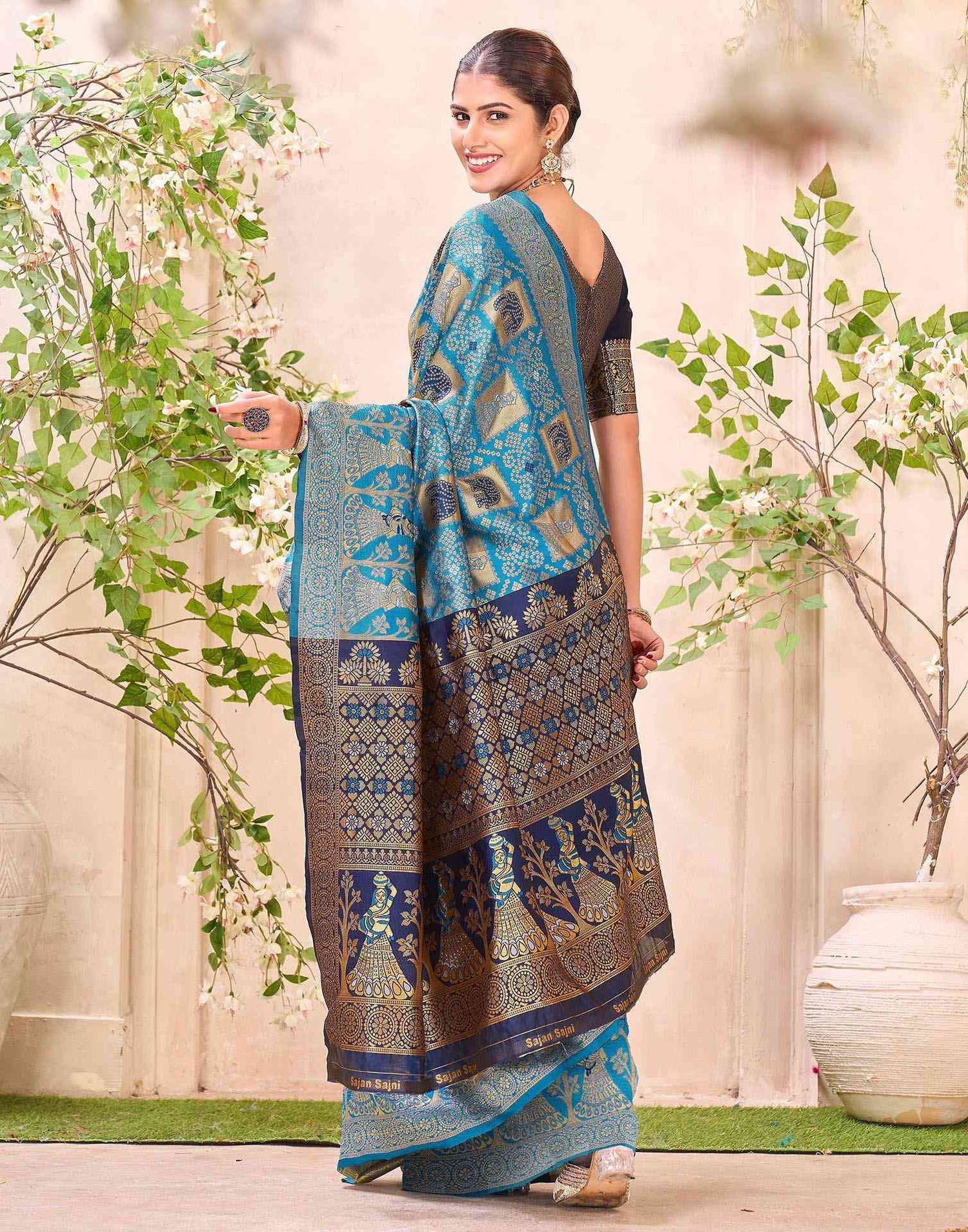Teal Blue Silk Woven Patola Saree