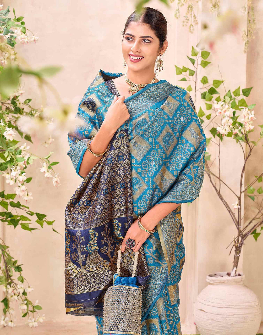 Teal Blue Silk Woven Patola Saree