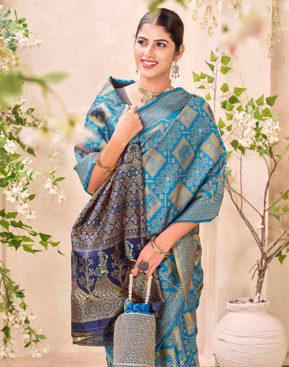 Teal Blue Silk Woven Patola Saree