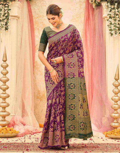 Dark Magenta Silk Woven Banarasi Saree