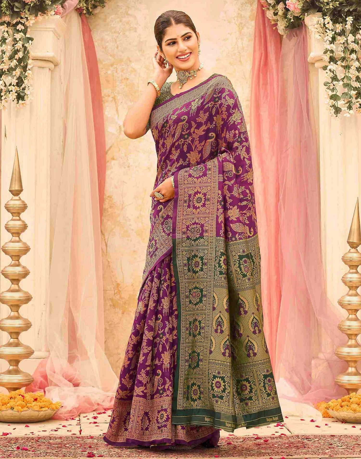 Dark Magenta Silk Woven Banarasi Saree