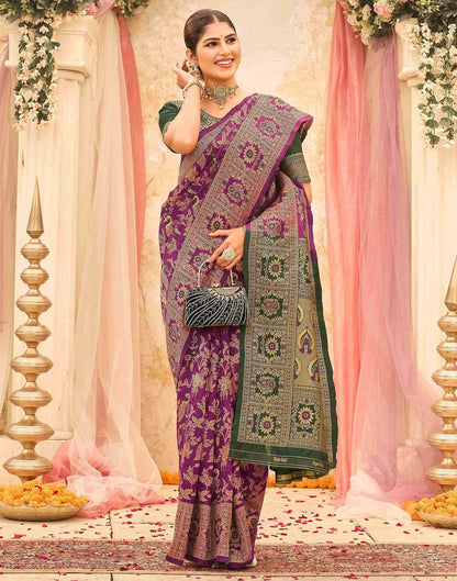 Dark Magenta Silk Woven Banarasi Saree