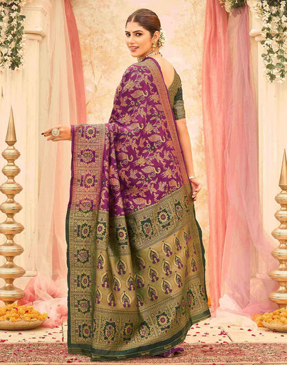 Dark Magenta Silk Woven Banarasi Saree