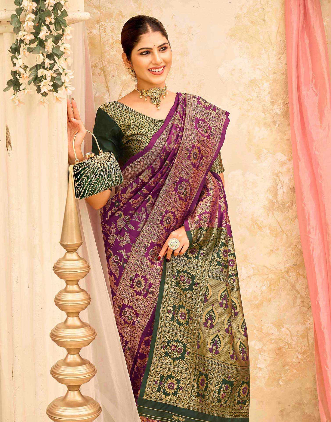 Dark Magenta Silk Woven Banarasi Saree