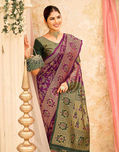 Dark Magenta Silk Woven Banarasi Saree
