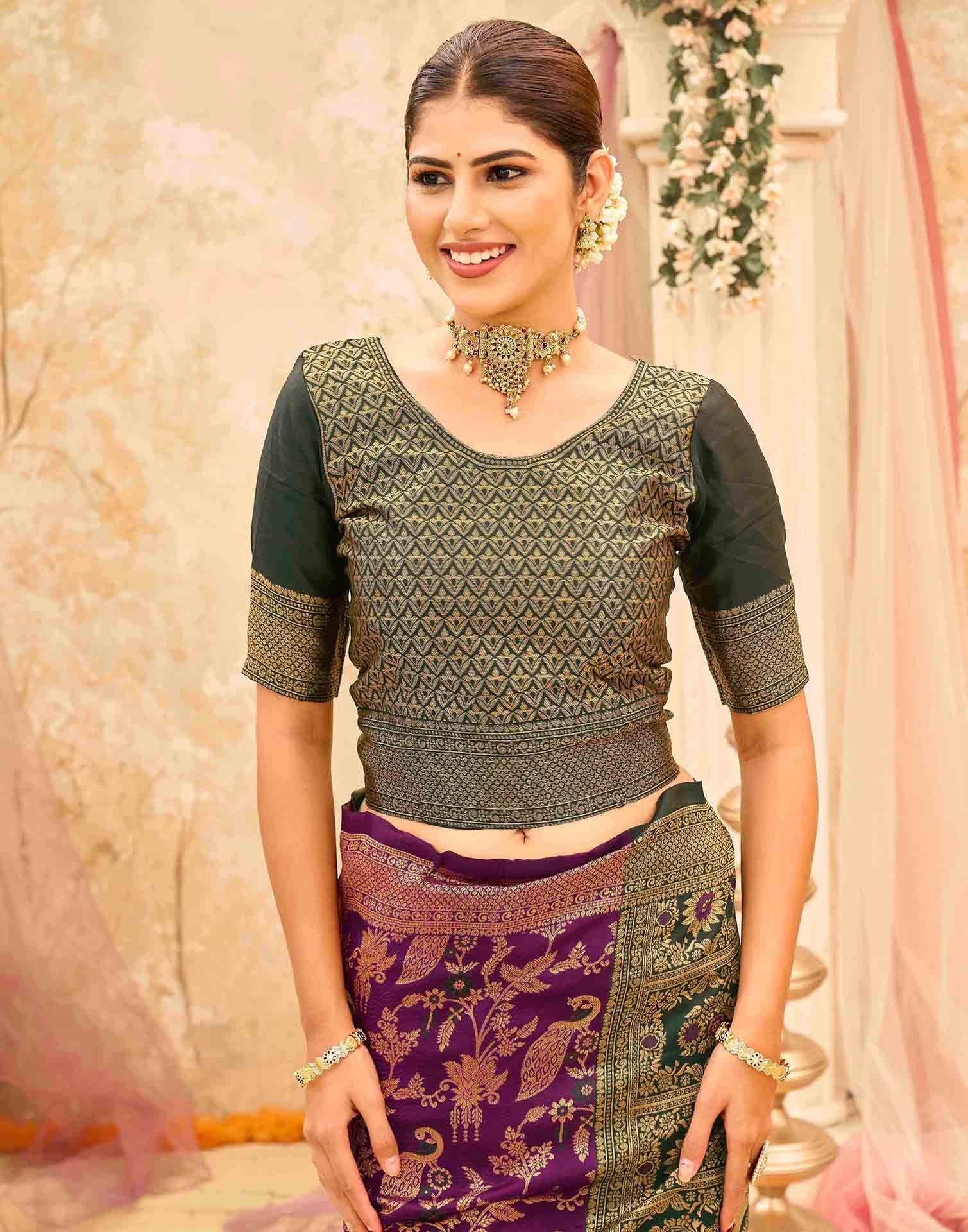 Dark Magenta Silk Woven Banarasi Saree