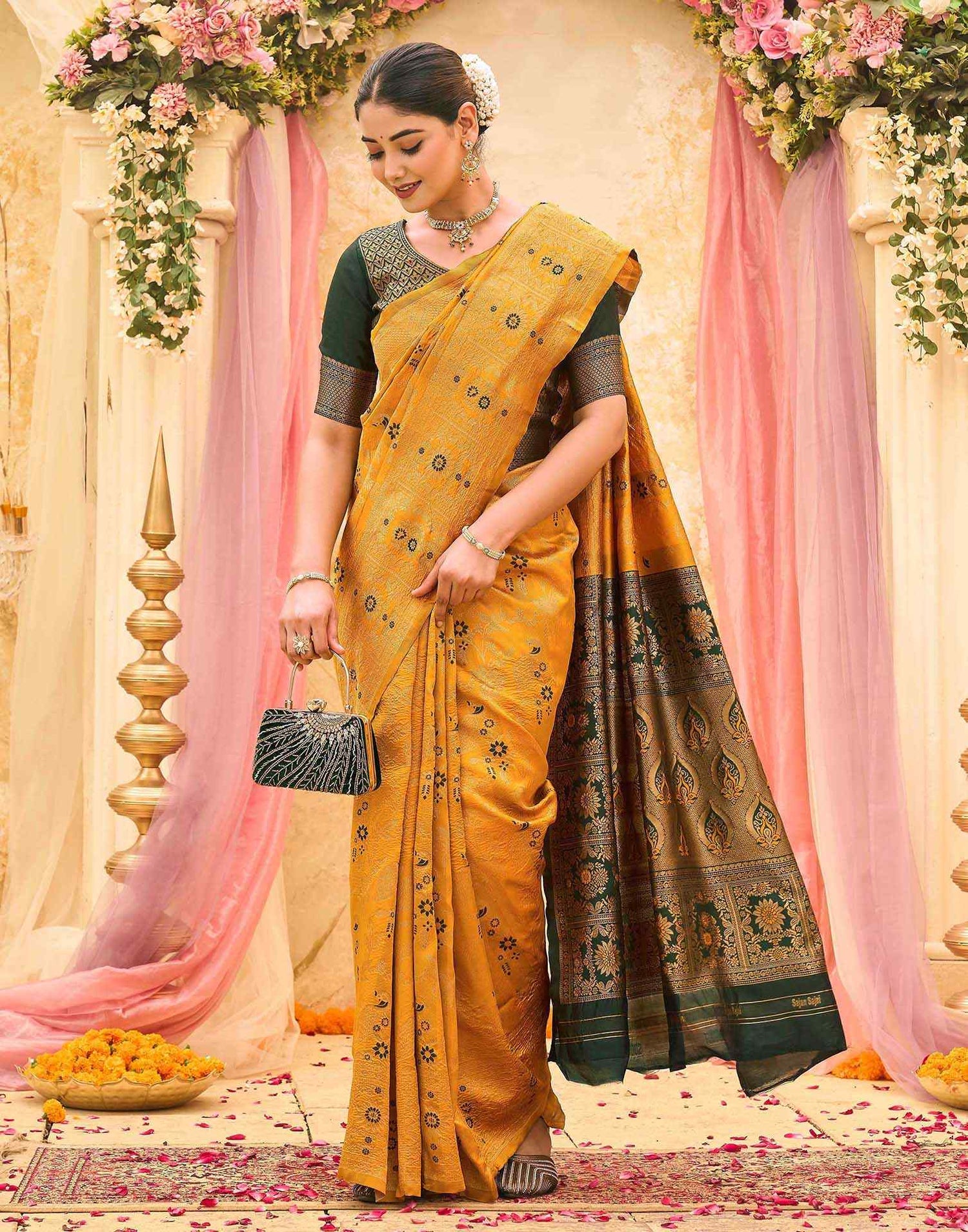 Yellow Silk Woven Banarasi Saree