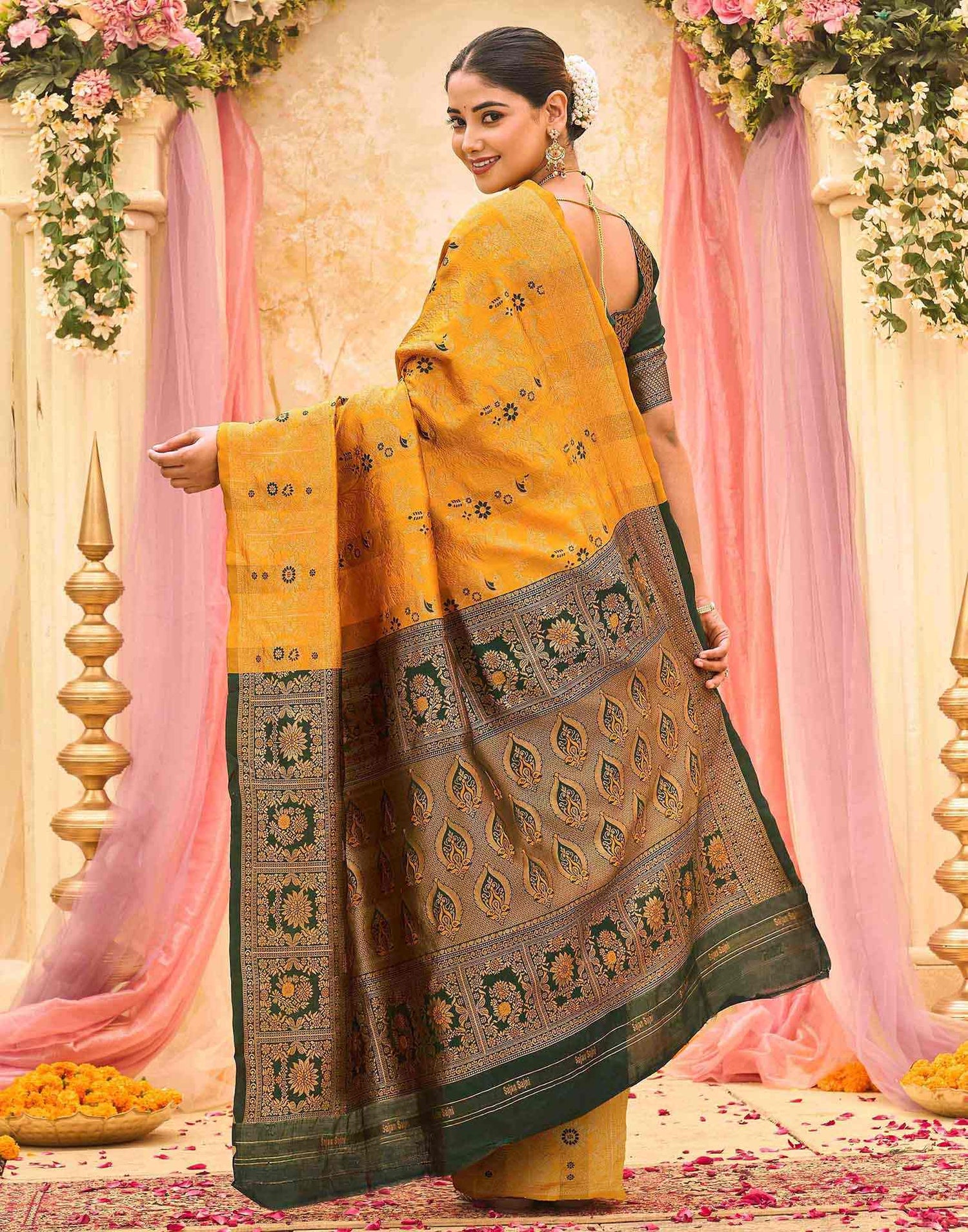 Yellow Silk Woven Banarasi Saree