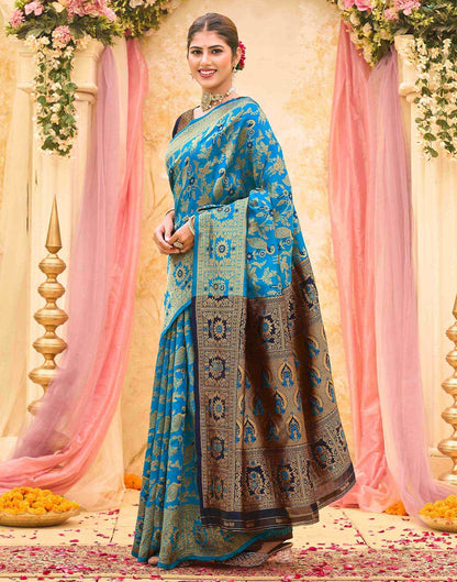 Teal Blue Silk Woven Banarasi Saree