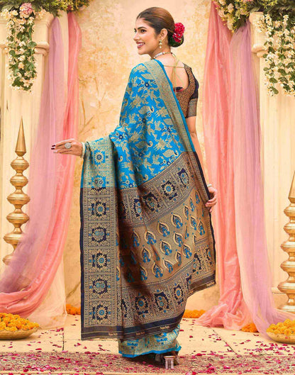 Teal Blue Silk Woven Banarasi Saree