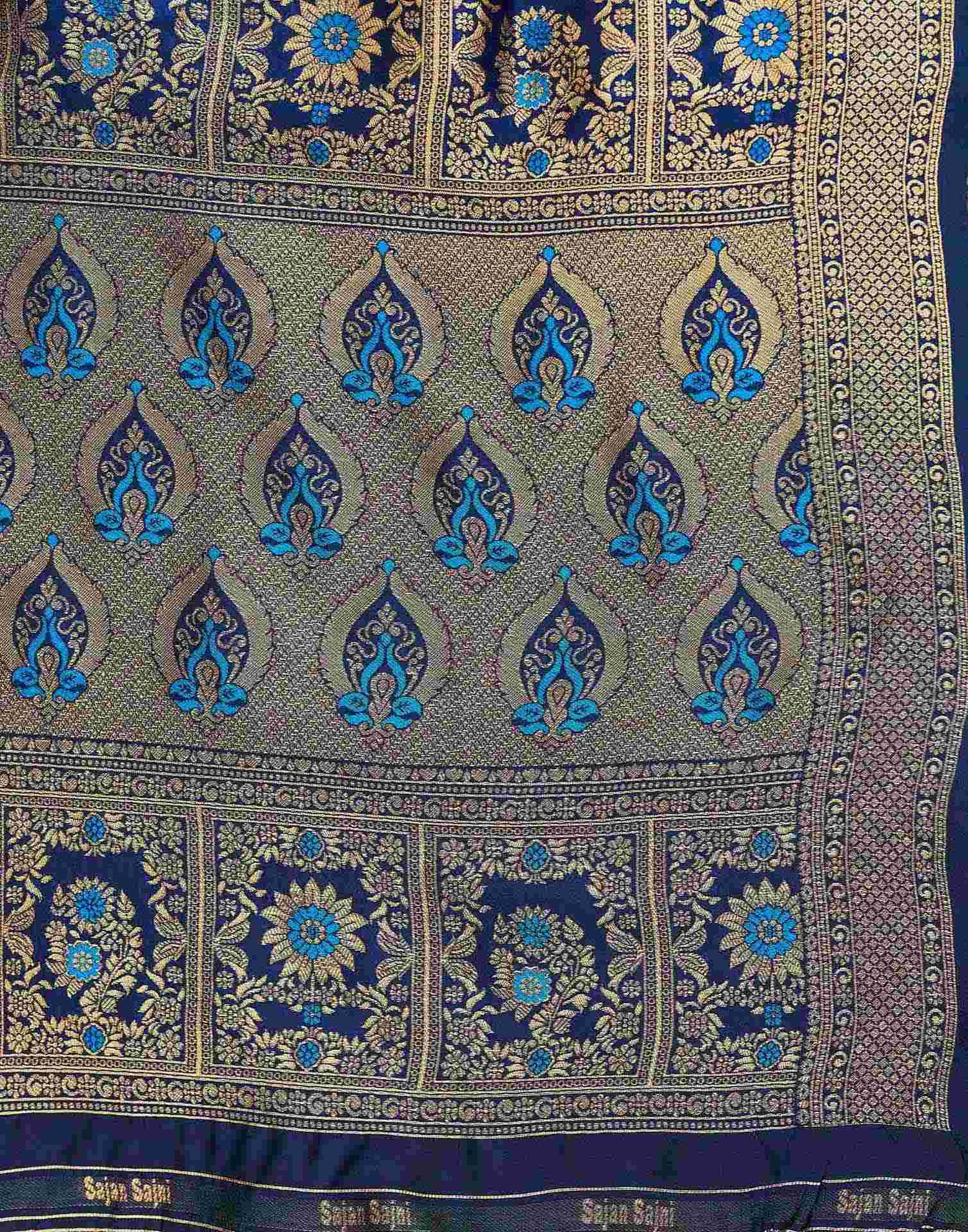 Teal Blue Silk Woven Banarasi Saree