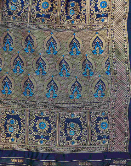 Teal Blue Silk Woven Banarasi Saree