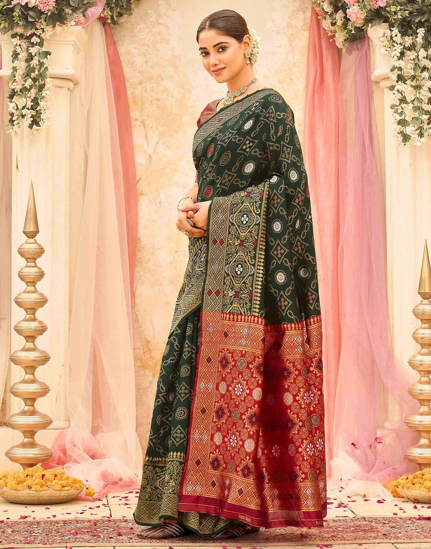 Dark Green Silk Woven Banarasi Saree