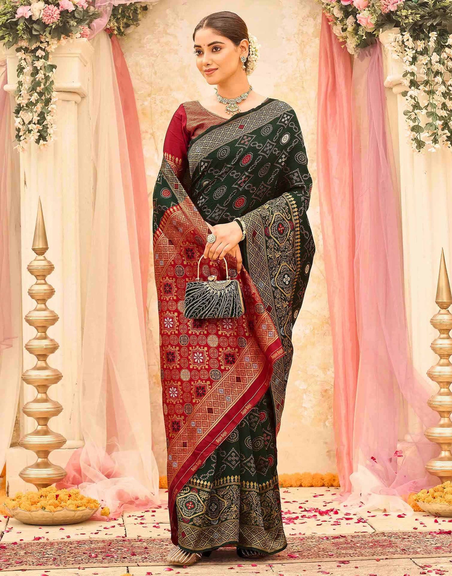 Dark Green Silk Woven Banarasi Saree