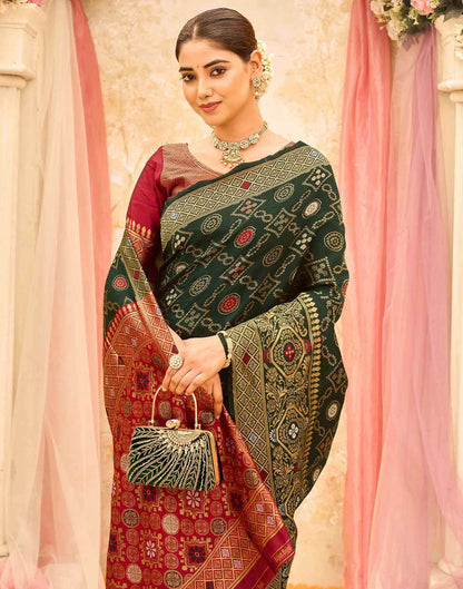 Dark Green Silk Woven Banarasi Saree