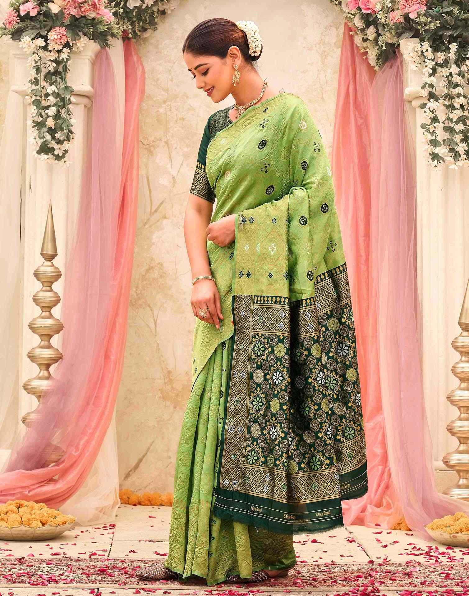 Pista Green Silk Woven Banarasi Saree
