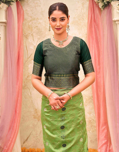 Pista Green Silk Woven Banarasi Saree